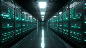 Inside Large Data Center. Advanced Cloud Computing Concept. Corridor With Server Racks And Cabinets Full Of Hard Drives - Powered by Shutterstock - Get 15% off with code: PIKWIZARD15