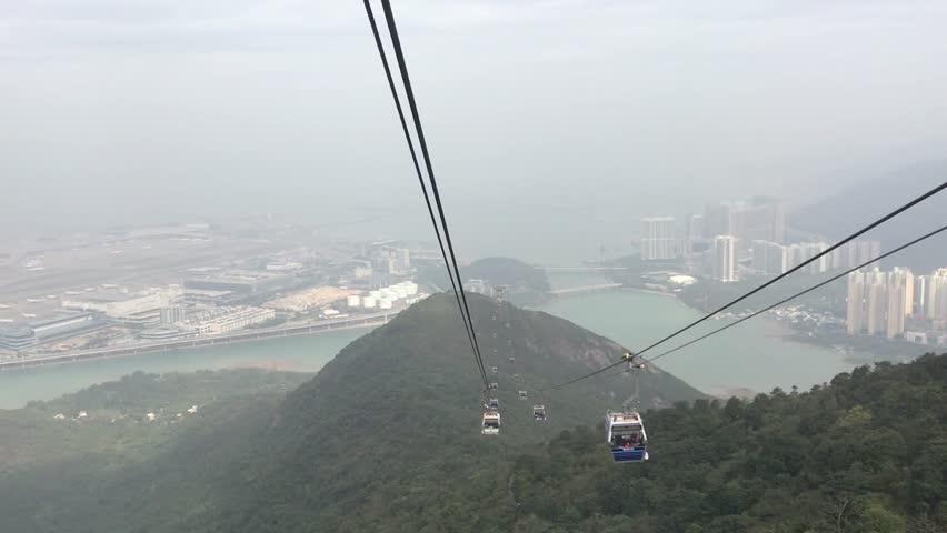 Scenic view by cable car mono rail over Lantau island in Hong Kong, China, Asia, in the visit to Big Buddha and Po Lin Monastery.
