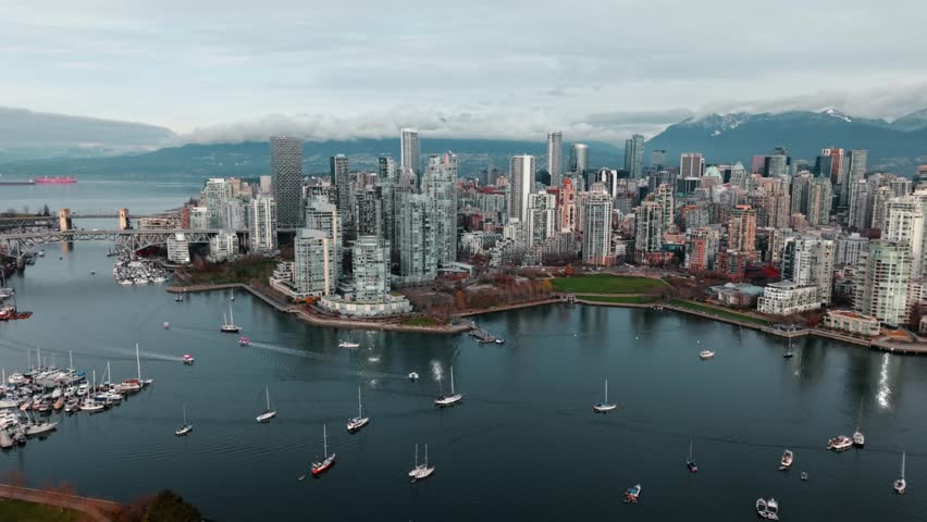 A downtown Vancouver (British Columbia, Canada) aerial drone clips of real estate buildings, condos, and apartments.