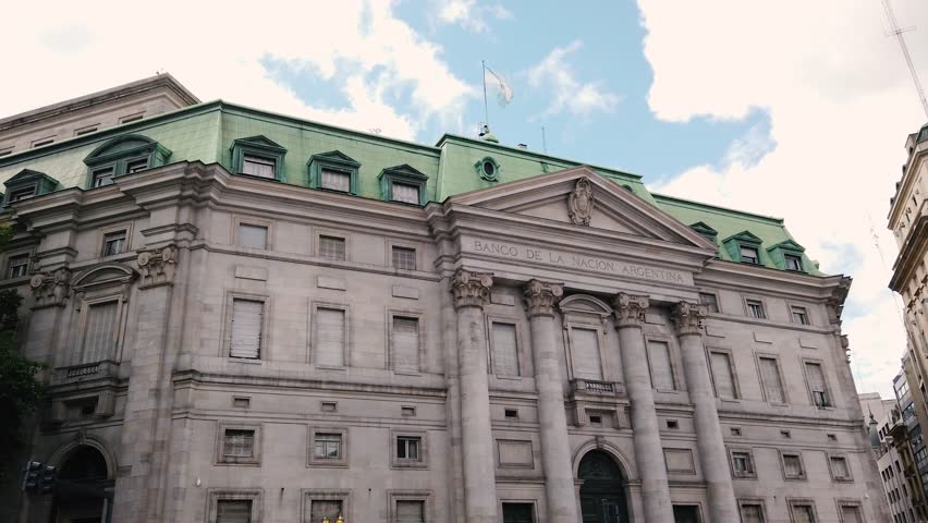 Panning The National Bank of Argentina, Buenos Aires City building over Skyline