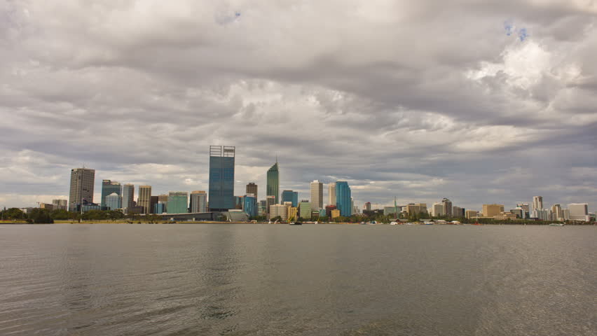 Time lapse of the City of Perth, Australia, with a view of the Swan River on a