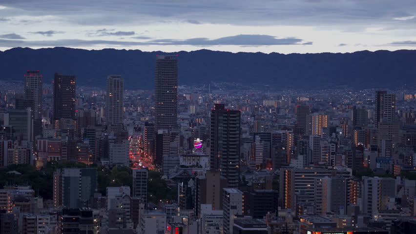 Osaka cityscape at dawn, Osaka, Japan