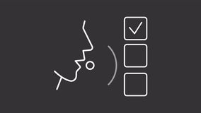 Customer survey white line animation. Voice recognition animated icon. Moving waves. Checkmarks showing up. Isolated illustration on dark background. Transition alpha video. Motion graphic - Powered by Shutterstock - Get 15% off with code: PIKWIZARD15