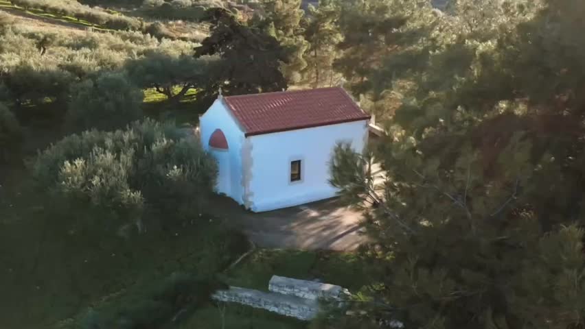 tunning Aerial View of a Crete Church: Exploring History and Beauty from Above with Drone Footage – A Breathtaking Journey through the Island