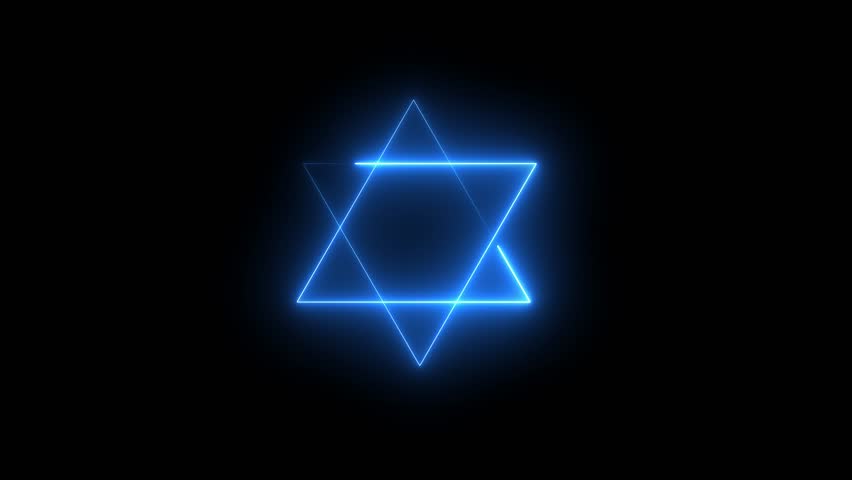 Glowing neon Star of David neon sign.neon star symbol.Glowing blue light Star of David, symbol of Judaism.
