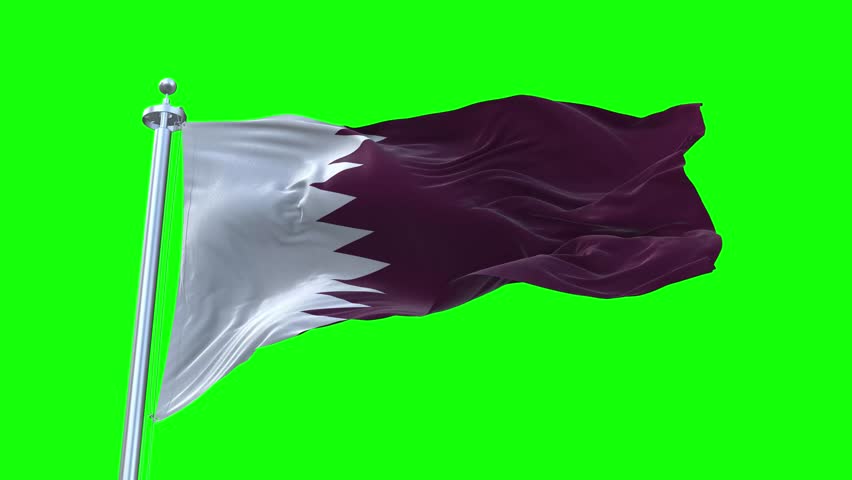 National Flag of Qatar Animation - Qatar Flag Waving in Loop and Textured 3d Rendered on a green screen background, Loopable