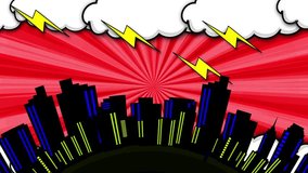 Retro Style Comic Book Background Animation. Comic City High Speed Line Animation With Building, Clouds Animation Comic Skyline Building Moving. Comic Building 2d Cartoon Animation Background, - Powered by Shutterstock - Get 15% off with code: PIKWIZARD15
