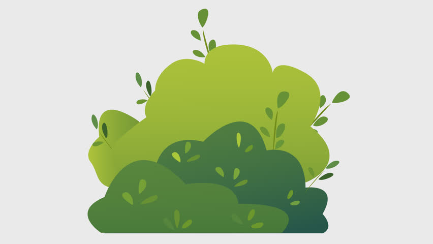 A looping animation of green bushes swaying gently in the wind. Ideal for nature scenes, cartoon backgrounds