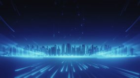 A glowing futuristic city skyline with digital light streaks and falling particles, representing advanced technology and urban innovation. - Powered by Shutterstock - Get 15% off with code: PIKWIZARD15