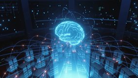 A glowing digital brain surrounded by data connections in a high-tech data center, symbolizing artificial intelligence and innovation. - Powered by Shutterstock - Get 15% off with code: PIKWIZARD15