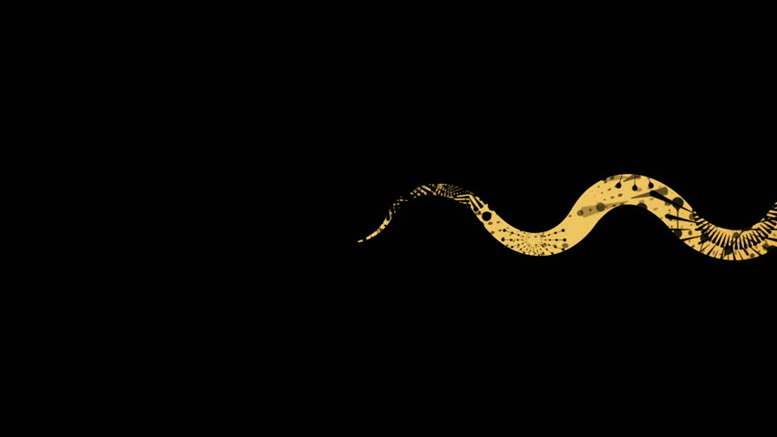 Animated golden snake fireworks pattern flying through the frame. Space for New Year 2025 greetings. Chinese New Year celebration. Golden snake crawling on black background. Seamless loop.