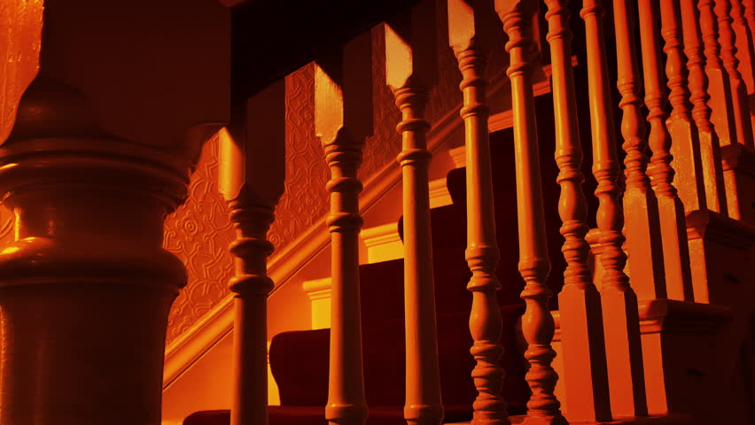 Staircase In Firelight In Grand Old House
