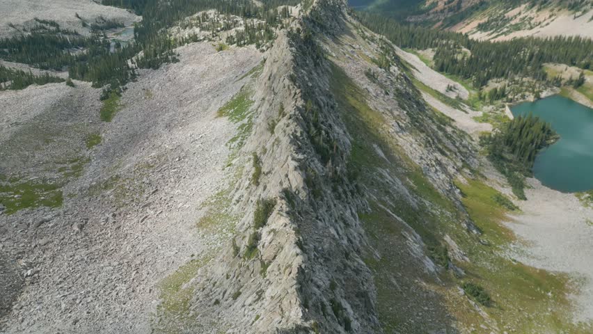 Mountain ridge with lake aerial