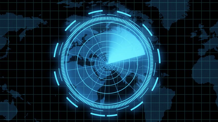 Radar Scanning Indicator Search System with Grid Effects On Black, Futuristic Radar Screen Black Background, Radar Screen HUD Display With Map, Location, Air Plane blue Radar Search System.