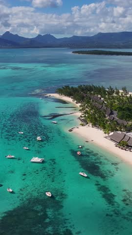 Le Morne Beach At Port Louis Mauritius Island Mauritius. Bird Eye View Of A Amazing Coastal Beach In The Summer Holiday. Coast Sky Clouds Seaside Summertime. Coast International Panorama.