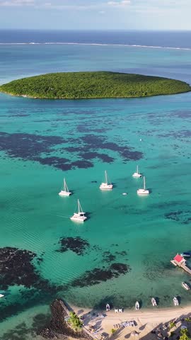 Blue Bay At Port Louis Mauritius Island Mauritius. Breathtaking Aerial View Of A Lush Tropical Coastline Scenery. Paradise Landscape Grateful Vibrant. Paradise Summertime.