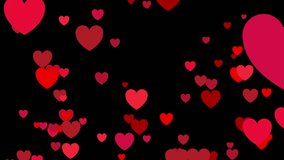 Red hearts rising on black background in 4K, dynamic animation of multiple hearts of varying sizes moving upwards, ideal for love stories, romantic videos, Valentine's Day, wedding scenes - Powered by Shutterstock - Get 15% off with code: PIKWIZARD15