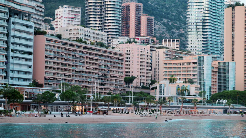 Aerial view of the skyline of Monaco in daylight near the sea