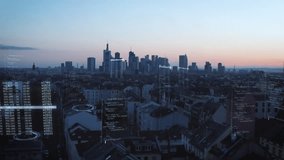 Digital lines connecting buildings in the Frankfurt skyline at sunset showcase data overlays, smart city concept and urban innovation and connectivity of the future - Powered by Shutterstock - Get 15% off with code: PIKWIZARD15