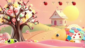 Mountain candy land with house and tree - Powered by Shutterstock - Get 15% off with code: PIKWIZARD15