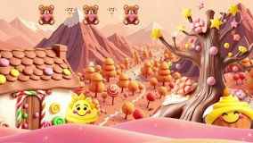 Mountain candy land with house and tree - Powered by Shutterstock - Get 15% off with code: PIKWIZARD15