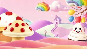 Pastel candy world with mushroom and cloud character - Powered by Shutterstock - Get 15% off with code: PIKWIZARD15