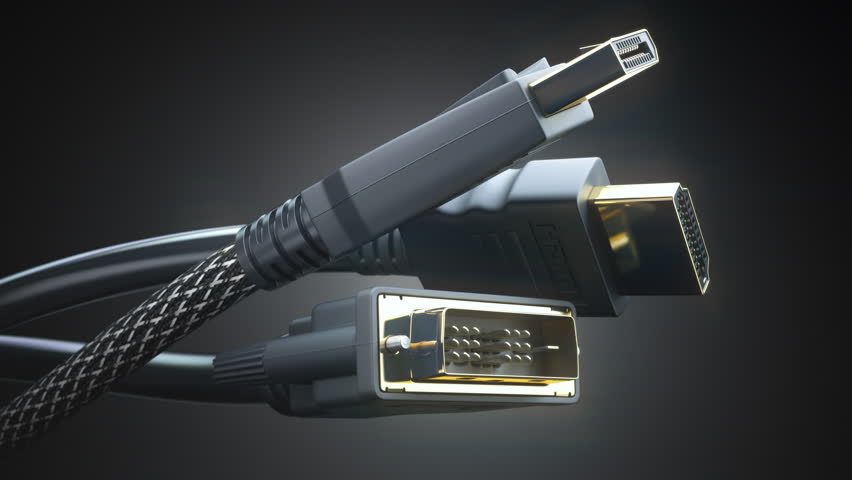 Digital video cables and display connectors. HDMI, Display port and DVI cables. 3D Illustration