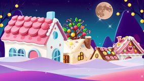 Whimsical candy town with house and starry tree - Powered by Shutterstock - Get 15% off with code: PIKWIZARD15