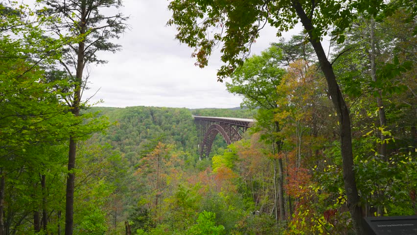 New River Gorge Bridge, West Virginia during autumn. 4k Video
