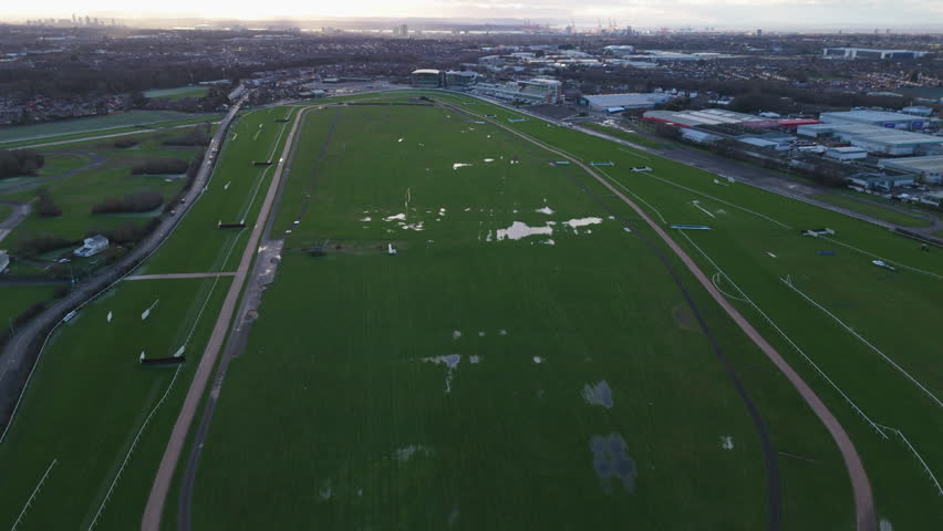 Aerial view of Aintree Racecourse in Merseyside, England. Venue for the Grand National 