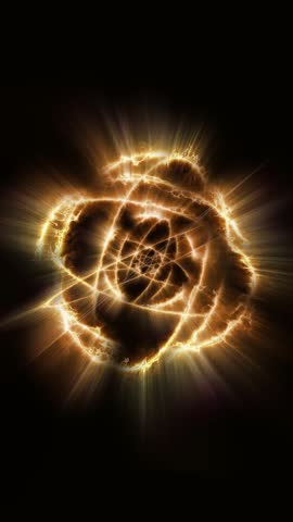 Abstract spherical energy.  A sphere created from moving fiery rings of energy emits light in virtual space.
