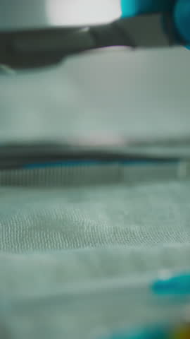 A gloved hand is seen delicately manipulating lab equipment on a clean surface. This captures the precision and care needed in scientific experiments and research activities