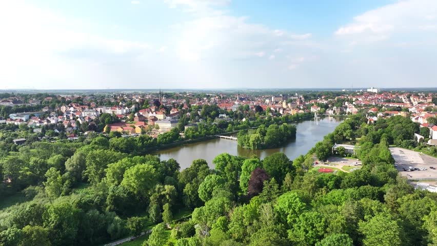 Altenburg in Thuringia in Germany with castle and lake from the air