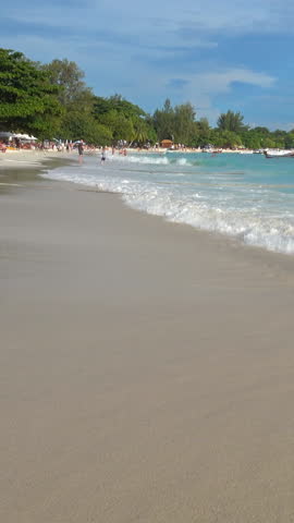 White sandy Pattaya beach on tropical Koh Lipe island, Thailand. Vertical video
