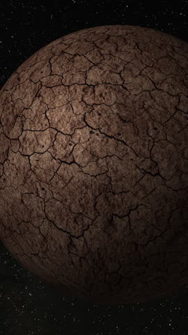 Dry globe earth in space on stars background, dead planet concept. Vertical video