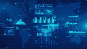 Blue digital interface with global data analysis charts, graphs, and infographics, featuring world maps and statistical overlays. for technology or business themes background. Seamless Loop. 4K - Powered by Shutterstock - Get 15% off with code: PIKWIZARD15
