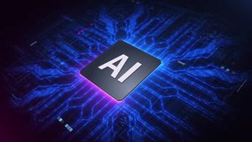 A futuristic AI chip surrounded by glowing blue circuits on a digital grid background, symbolizes artificial intelligence, innovation, and advanced technology. Technology digital background concept - Powered by Shutterstock - Get 15% off with code: PIKWIZARD15