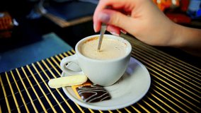 Cappuccino And Cinnamon Сardamom Coffee Shop.Coffee Macchiato On Breakfast .Milk Foam Cappuccino Latte Cafe Bar.Pours Cinnamon And Cardamom In Coffee Shop Cappuccino And Stirring Sugar Froth Milk Foam - Powered by Shutterstock - Get 15% off with code: PIKWIZARD15