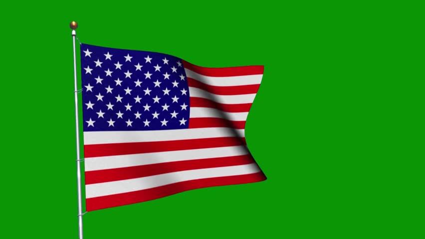 A waving American flag on a green screen background.
