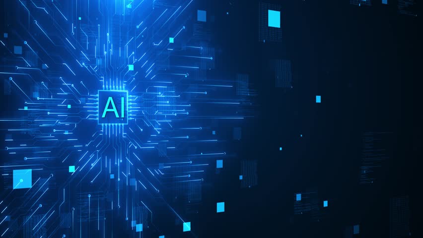 Ai Chip circuit board diagram Data information artificial intelligence 5g. Digital Data moving on Board CPU backgrounds. Computer Processing data mining. Abstract high tech 3D technology surface 4K - Powered by Shutterstock - Get 15% off with code: PIKWIZARD15