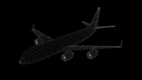 Airplane from grid white rotates on black background. 3D airplane concept digital technology. - Powered by Shutterstock - Get 15% off with code: PIKWIZARD15
