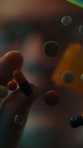 Medical worker sorting pills. Search for the right medicines close-up of the patient's hands who takes medications at night. Capsules and tablets super close-up