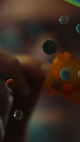 Medical worker sorting pills. Search for the right medicines close-up of the patient's hands who takes medications at night. Capsules and tablets super close-up