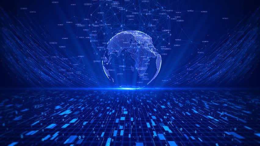 Cyber Futuristic Worldwide Business Global 3D World trade map of 5G smart deep tech space AI big data fintech web3 blockchain crypto money internet of things IOT. Speed online news Earth Security 4K