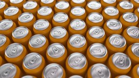 Realistic camera tracking over golden aluminum cans. Beverage industry. Looping video, 3d render - Powered by Shutterstock - Get 15% off with code: PIKWIZARD15
