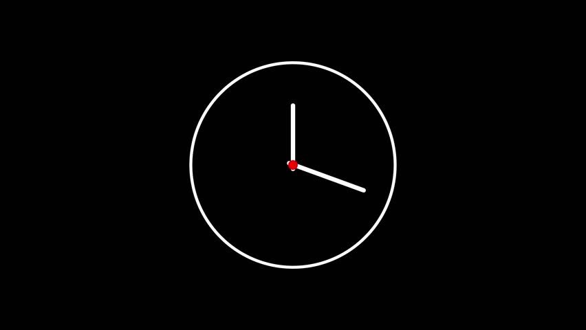 Clock Timelapse Simple clock face set analog black background. Time Passing Fast. 12 Hours Classic Clock Timelapse. Time pointer ticks Countdown. Clock Counting Down productivity the passage of time.