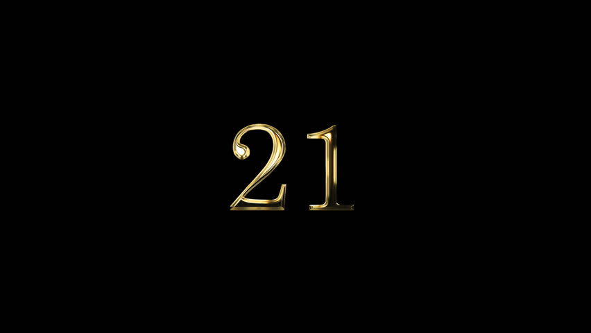 Golden number 21 with alpha channel, numerology and numbers, number twenty-one