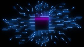 Futuristic circuit board animation. electronic Data Flow circuit board glowing animation. High tech cyber Artificial Intelligence. Visualization Machine Learning, Computer Technology, Science. 4k 3d - Powered by Shutterstock - Get 15% off with code: PIKWIZARD15