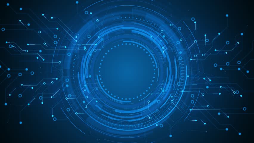 Futuristic circle HUD virtual display interface Technology animation, background for video intro, science fiction and hi-tech shapes Hologram user interface design Cyberspace. Hi Future Frame element