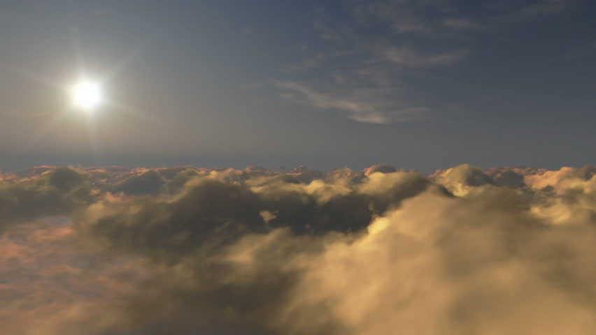Flight above time lapse clouds at sunset